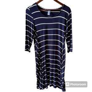 Honey Me, Blue/White Striped Knee Length Dress, Size Large, 3/4 Length Sleeve